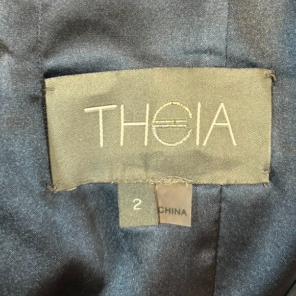 Theia Couture Blue and White Printed Satin Long Evening Gown Size 2 - Picture 6 of 6